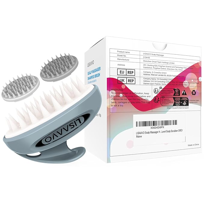 Hair Massager Scalp 3 in1 Scalp Scrubber Silicone Scalp Massager with Three Bristles-Soft, Scalp Scrubber，Medium and Hard Brush for Men Women and Pets,Grey