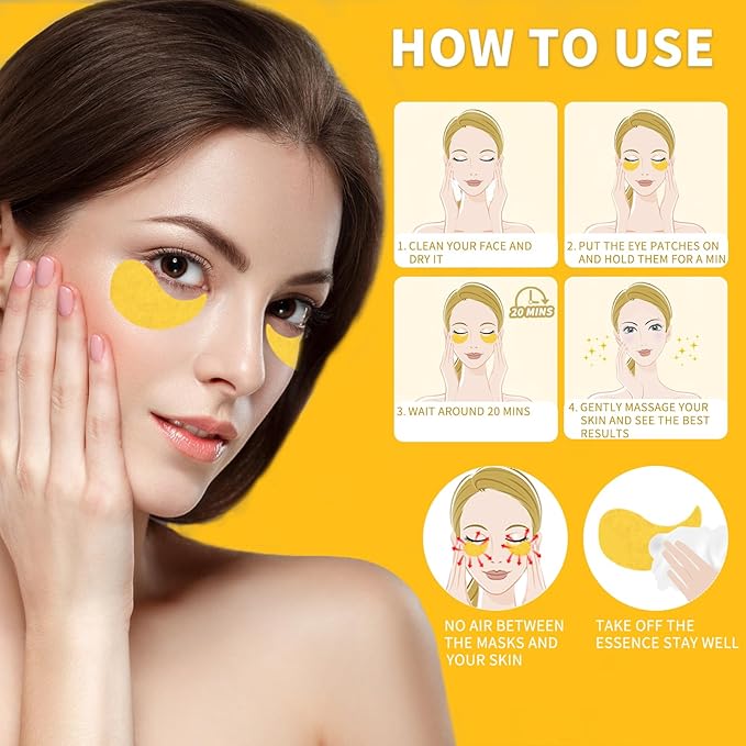 Under Eye Patches 70PCS, 24K Gold Eye Patches for Puffy Eyes Treatment, Under Eye Masks for Dark Circles and Puffiness, Non-Irritating Eye Mask Skincare, Eyes Bags Treatment, Eye Gel Pads