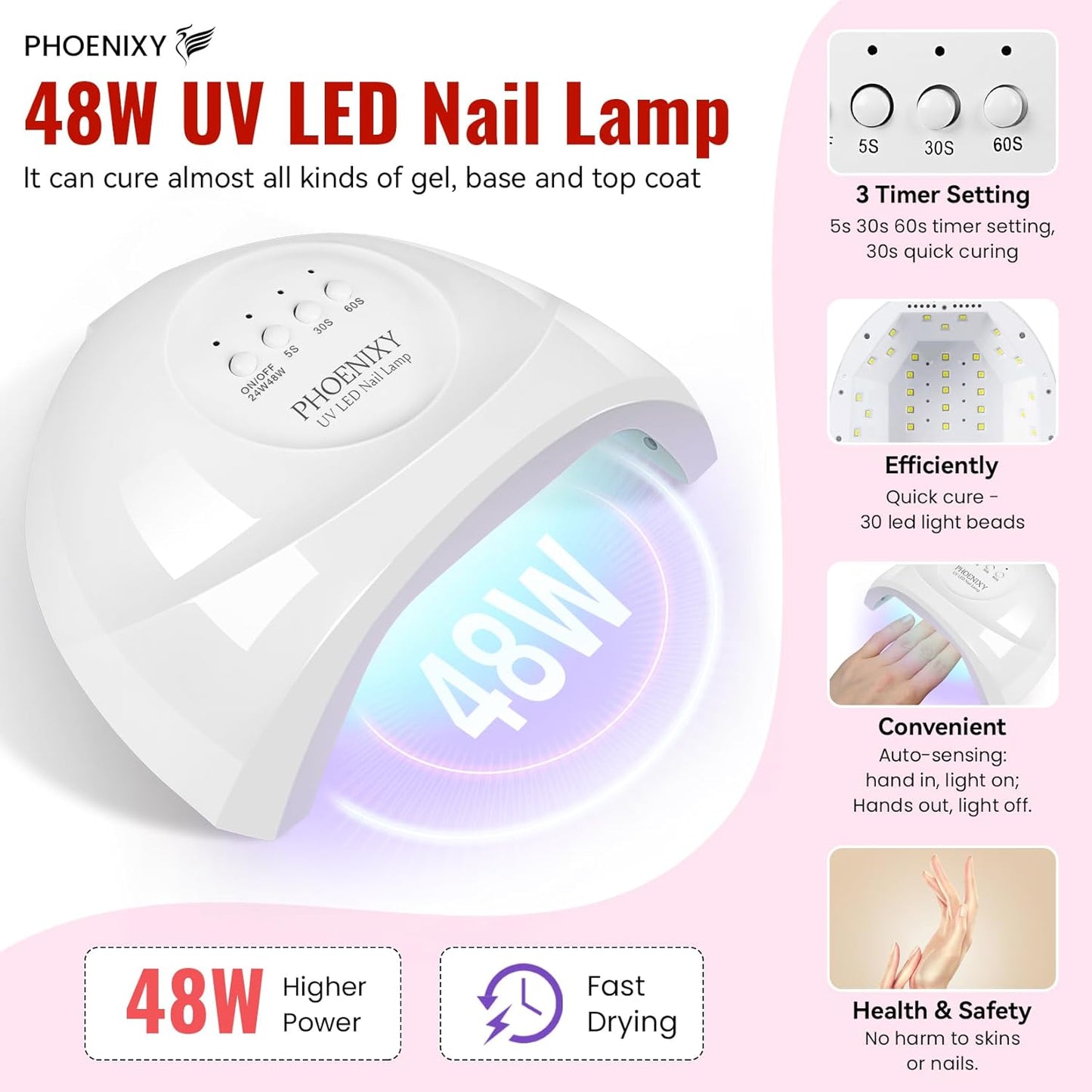 phoenixy 71 Pcs Gel Nail Polish Kit with U V Light, 55 Colours Gel Polish with 5 Pcs Base Top Coat Manicure Starter Nail Polish Set Gifts for Women ST9018