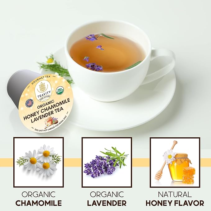 Organic Chamomile and Lavender Tea Pods for Keurig - Decaffeinated Tea for Keurig K Cups - Honey Chamomile Lavender by Teavity (24 Tea Pods)