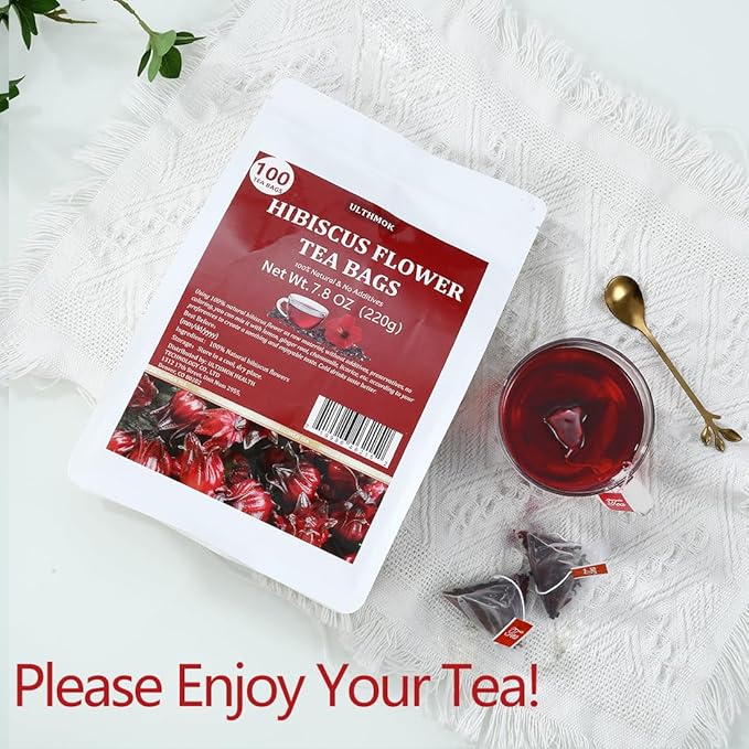 Premium Hibiscus Tea Bags,100 Tea Bags/7.06 Oz,100% Pure Dried Hibiscus Flower,Natural & No Additives,Caffeine Free.