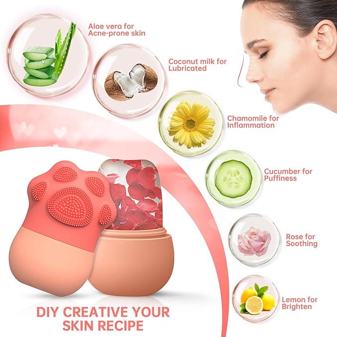 Ice Face Roller, Ice Mold for Face and Eyes,De-Puff Eye Bags,Reduce Migraine Pain,Reusable Massage Silicone Ice Mold Skin Care Tools(Pink)