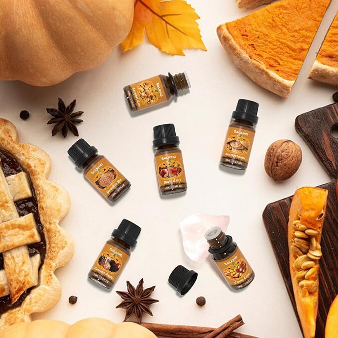 SALKING Halloween Fragrance Oils, Premium Essential Oils for Diffuser, Scented Oils Gift Set for Soap Candle Making - Pumpkin Pie,Caramel Apples,Candy Corn, Snickerdoodle, Caramel Corn, Apple Cider