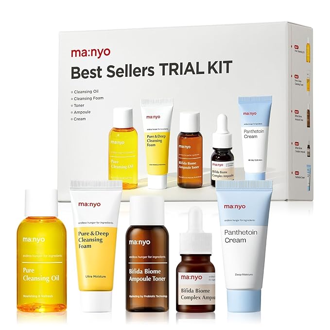 ma:nyo Best Sellers Kit | Travel size Trial & Gift Set | Pure Cleansing Oil, Pure Cleansing Foam, Bifida Biome Ampoule, Bifida Biome Toner, Panthetoin Cream | Korean Skin Care, Skin Repair Solution