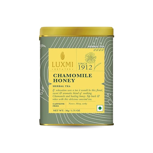 Luxmi Estates - Chamomile Honey Herbal Tea - 50g (25 Cups) | Certified Organic Tea | Caffeine-Free