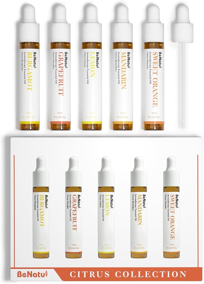 Citrus Essential Oil Set for Diffuser, Natural Fruity Fragrance Blends Gift for Home, Fresh Scent Aromatherapy Oils (Lemon, Sweet Orange, Grapefruit, Bergamot, Mandarin) 5 Packs