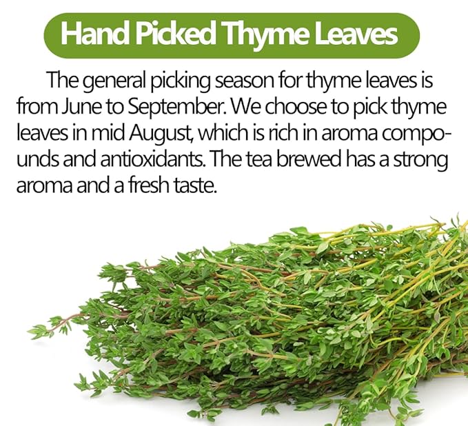 Premium 100 Thyme Leaf Tea Bags, Made with 100% Pure Thyme Leaves, Aid Digestion & Support Respiratory, No Additives & Caffeine Free。