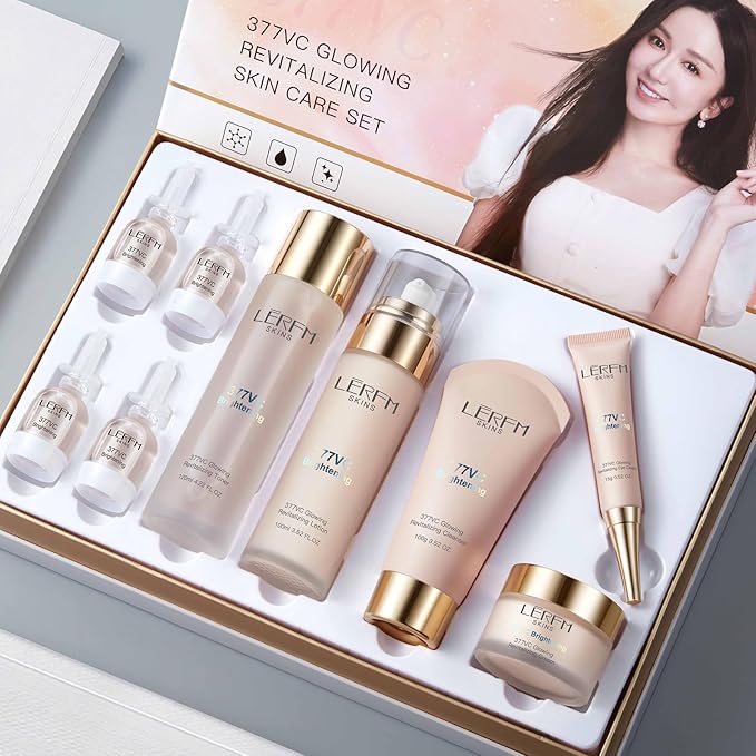 LERFM Moisturizing Brightening Aloe Face Skin Care Set Hyaluronic Serum Skin Care Set | Radiant, Youthful Skin Alcohol-Free Hypoallergenic Cleanse, Recondition and Puri (377- Nine piece set)