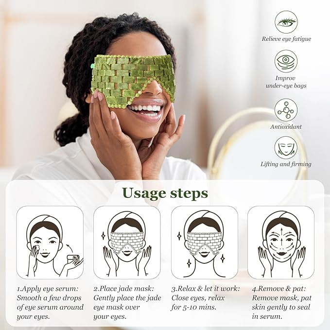 Jade Eye Mask &Crystal Energy Pillow Infused-Healing Crystal Pillows for Sleeping Nurtures Body,Mind,and Spirit,Comfortable &Breathable,Pillows for Side,Back Sleepers Massag