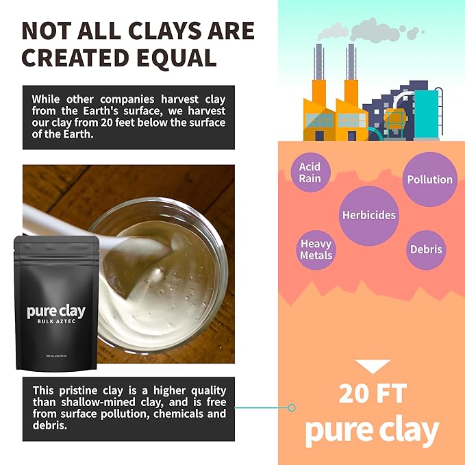 Organic Calcium Bentonite Clay Powder Bulk Bag (32oz), Aztec Drink Powder, Food Grade, Full Body Mask, Indian Healing Clay