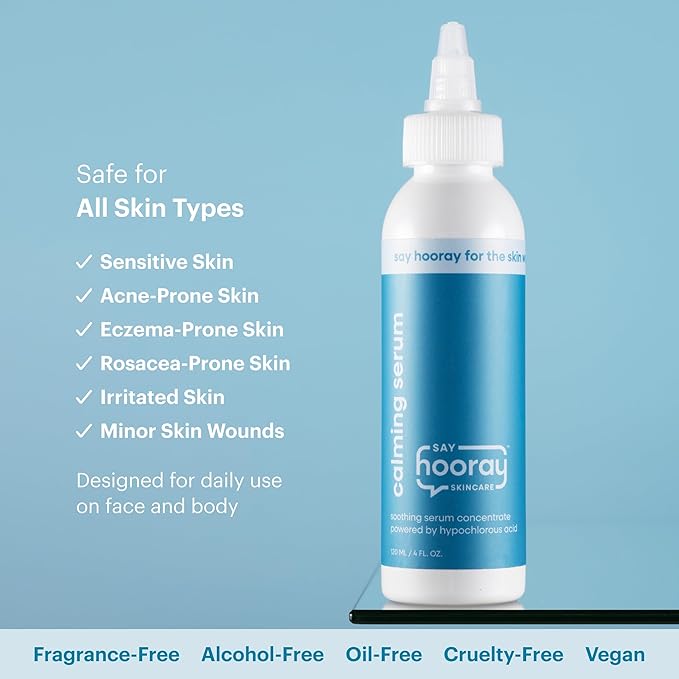 Hypochlorous Acid Calming Serum - 0.02% HOCl, 4 oz - Gentle Acne & Sensitive Skin Treatment, Reduces Redness, Soothes Irritated Skin & Minor Wounds