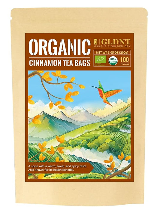 GLDNT Organic Cinnamon Tea Bags, Cinnamon Herbal Tea, Sweet & Slightly Spicy Flavor, Caffeine Free, 100 Count