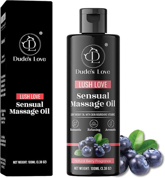 Dude's Love Organic Berry Sensual Massage Oil for Couples - Edible, Detoxifying, Stimulating - 3.38 Fl Oz