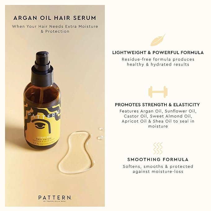 PATTERN Beauty by Tracee Ellis Ross Argan Oil Hair Serum, 3.9 Fl Oz, Rich Moisture and Shine Boost for Curlies, Coilies and Tight-Textured Hair, 3a-4c