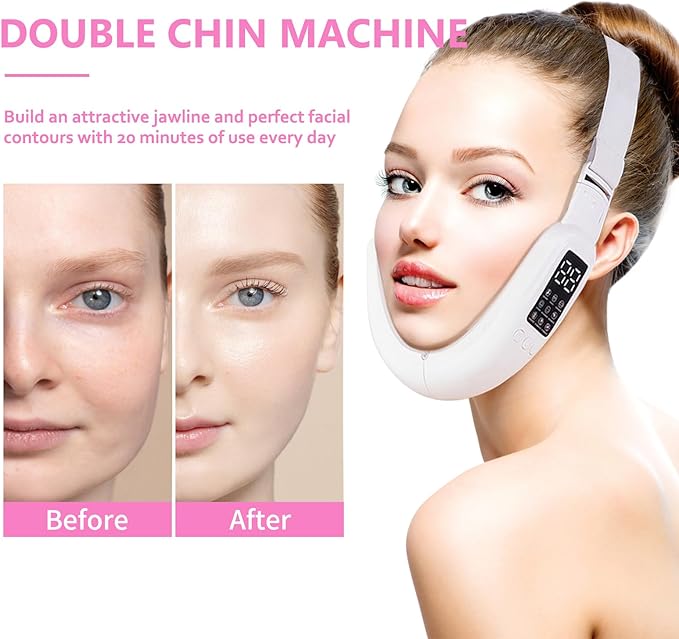 V-Shaped Face Massager Double Chin Device with 8 Modes & 15 Gear Adjustable Intensities for Effective Jawline Contouring