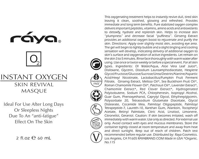 Raya Instant Oxygen Skin Revival Masque (115) | Anti-Fatigue Facial Treatment Mask for All Skin | Creates a Glowing Complexion