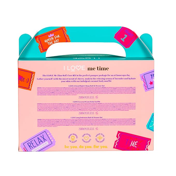 I LOVE Me Time Pamper Pack - Self Care Kit - At Home Spa Kit with Shower Gel and Body Souffle - Cherry, Lavender, and Coconut Fragrance - 3 pc (Pack of 2)