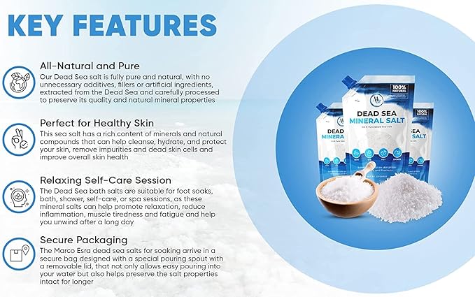 Dead Sea Salt – Dead Sea Salts for Soaking, Mineral Salt for Bath, Spa, Shower – Pure and Natural Bath Salt for Foot Soak, More Minerals Then Epsom Salt, Fine Salt Mined from Dead Sea