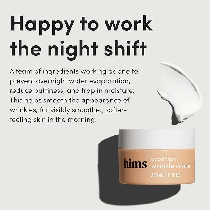 hims Goodnight Wrinkle Cream - Hydrating Men's Face Moisturizer with Hyaluronic Acid, Shea Butter & Caffeine - Reduces Wrinkles While You Sleep - 1 fl oz