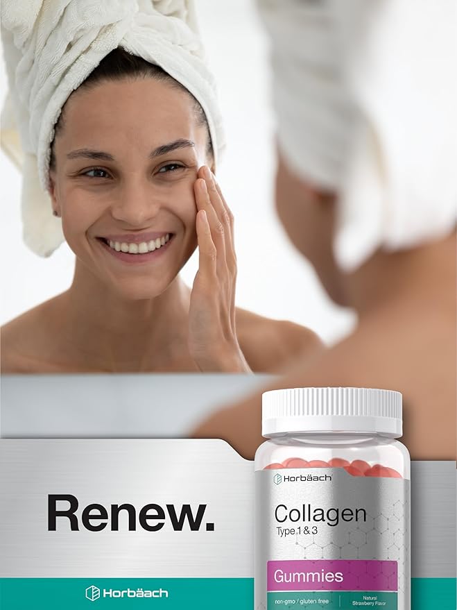 Horbäach Collagen Gummies | 70 Count | Strawberry Flavored Gummy | Hydrolyzed Collagen Type 1 and 3 | Non-GMO, Gluten Free