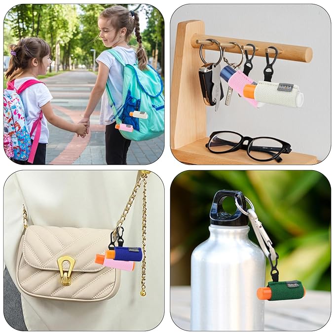Lip Balm Holder Keychain, 4 Pack Chapstick Keychain with Clip On for Backpacks, Sports bottles, Tight-Knit Elastic Lipstick Sleeve Holder Keychain Gifts for Friends Women Girls Boys Man