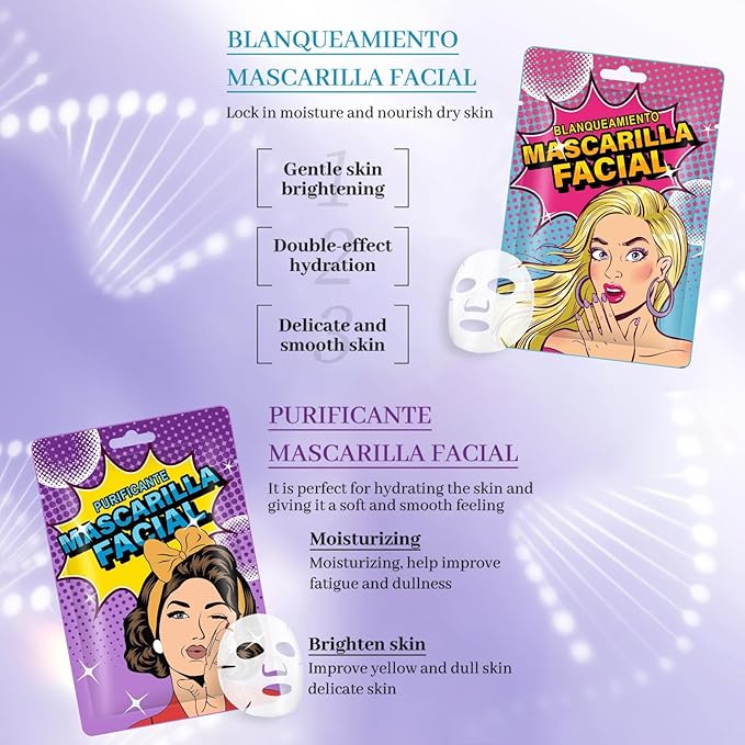 Face Masks Skincare 12 Sheet Pack Hydrating Skincare for All Skin Types, Beauty Girl Series, Natural Home Spa Treatment