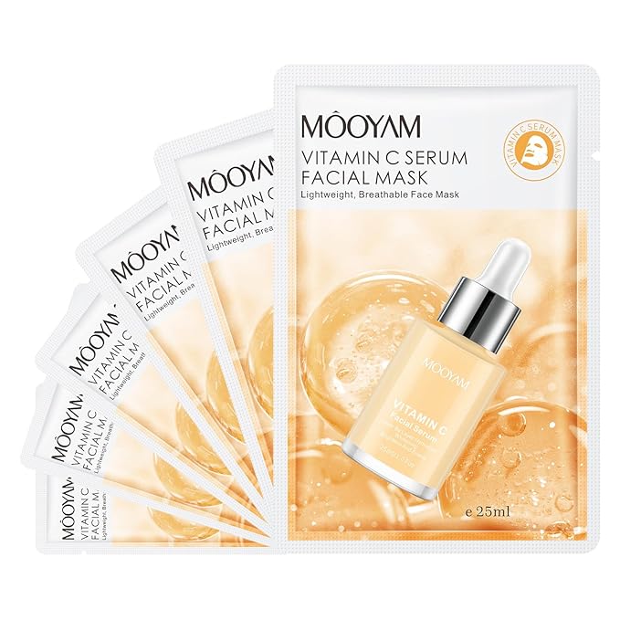Face Masks Skincare, 6 Pack Vitamin C Serum Sheet Masks - Hydrating & Smoothing, Moisturizing & Nourishing for All Skin Types