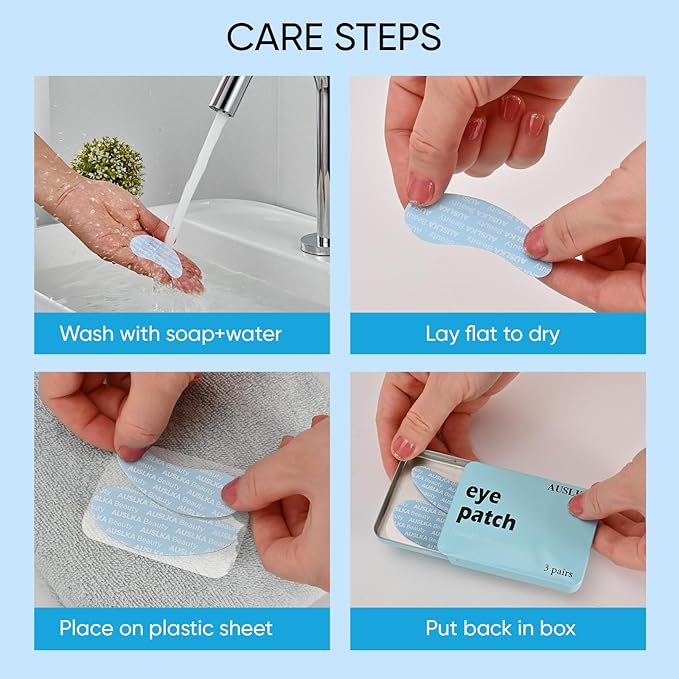 AUSLKA Reusable Under Eye Patches-3 Pairs, Silicone Reusable Eye Masks, Reusable Eye Wrinkle Patches, Silicone Eye&Face Mask for Fine Lines & Dark Circles, Storage Tin Included
