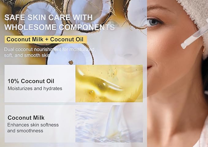 Coconut Collagen Serum For Face with Vitamin C - Anti Aging, Discoloration Correcting & Hydrating Serums - Hyaluronic Acid, Niacinamide & Bakuchiol - Vegan Dark Spot Remover - 1.08 Oz.