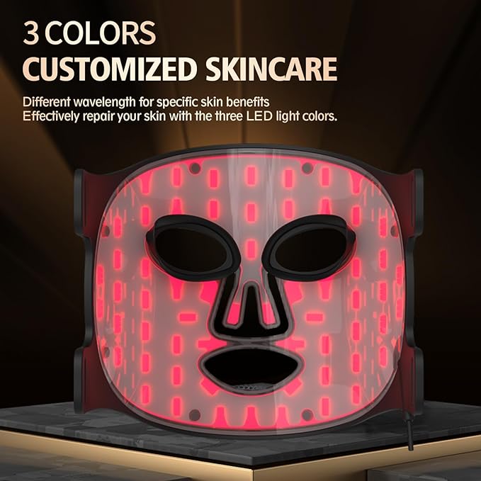 LED Face Mask 3 Colors Light Therapy Facial Photon Beauty Device Skin Care at Home for Facial Rejuvenation, Wrinkles Reduction, Anti-Aging (Pink)