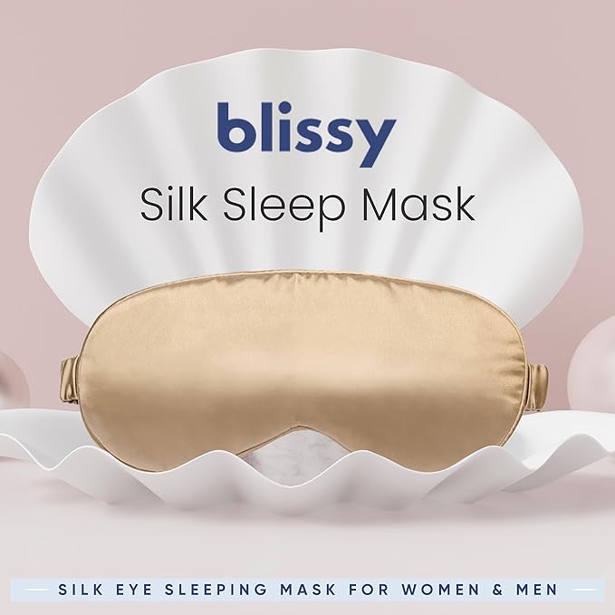 Blissy Silk Sleep Mask - Eye Sleeping Mask for Women & Men for Total Blackout - 100% Pure Mulberry Silk, 22 Momme 6a Fibers - Blindfold Sleep Mask Side Sleeper Eye Cover (Taupe)