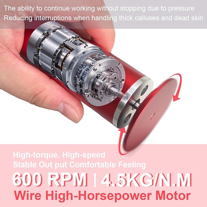 Electric Foot File - High Torque,Callus Remover for Feet,Adjustable Speed Foot File with 60 Pcs Sandpaper Discs,Professional Pedicure Tool for Dead Skin and Calluses (Red)