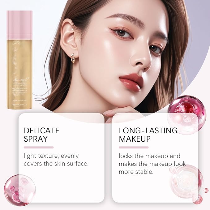 Sheer Setting Mist Sunscreen SPF 50 for Face & Body | Water-Resistant Shimmering Oil Spray | Hydrating Non-Greasy Glow Finish | Oil Control & Long Lasting（75ml）