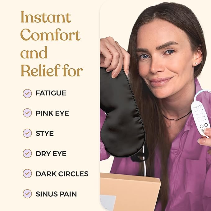 Heated Eye Mask for Dry Eye Relief - Stye Treatment, Warm Compress for Sinus, Electric Warming Patch With Moist Heat - Black