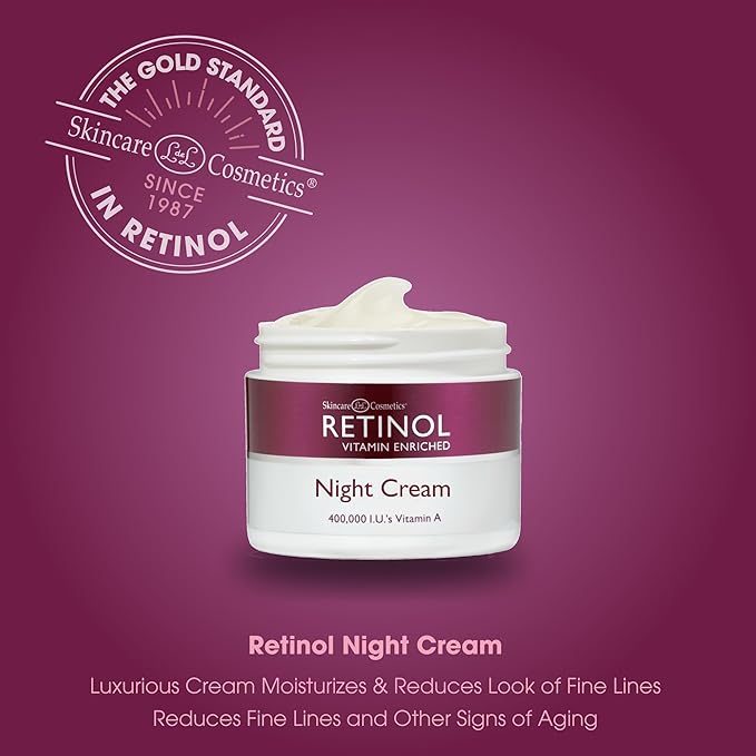 Retinol Skincare LdeL Cosmetics Night Cream Vitamins A + C + E Works While You Sleep to Reduce Fine Lines And Other Signs of Aging 1.7 Oz.