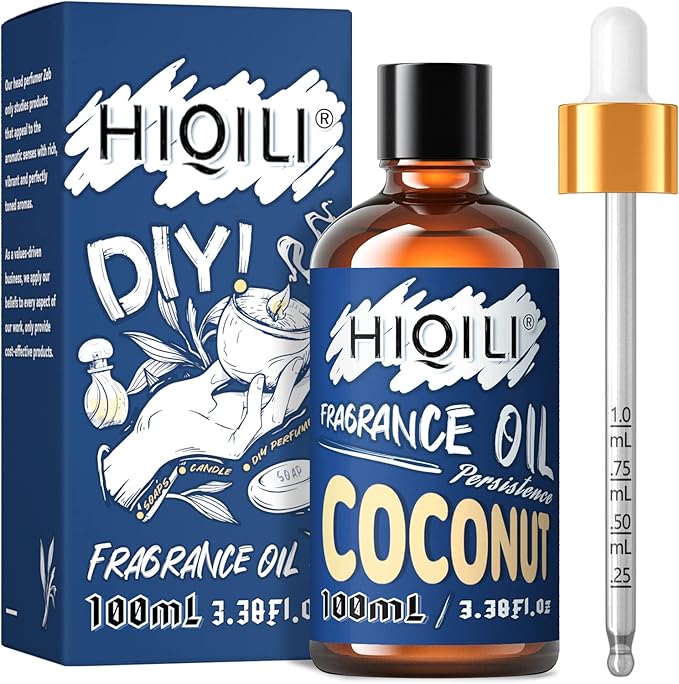 HIQILI Coconut Essential Oil 100ML - Fresh Fragrance Oil for Candle Making, Aromatherapy, Coconut Perfume for Large Room - Long Lasting Diffuser Oil 3.38 Fl Oz