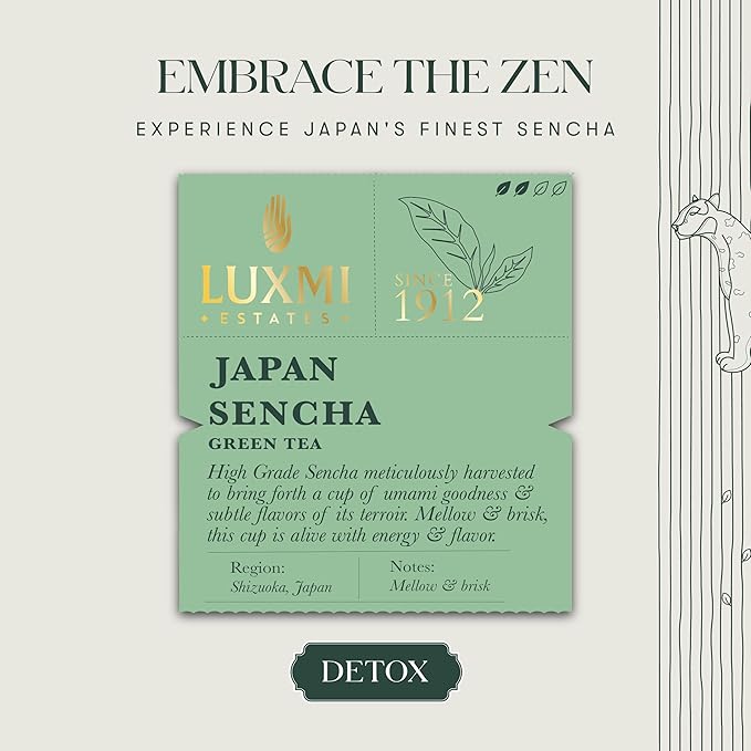 Luxmi Estates - Japanese Sencha Green Tea - 50g (25 cups) | Authentic Japanese Sencha Tea by First Leaves | Mild, Rich & Refreshing Premium Tea