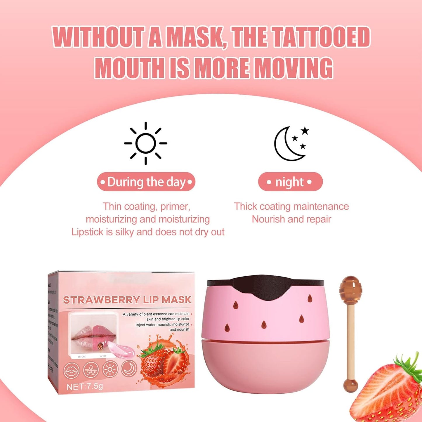 Strawberry Lip Sleeping Mask, Lip Mask Overnight Moisturizing Repairing Dry Crack Lip, Lip Care Products Reduce Lip Wrinkles & Dead Skin, Lip Moisturizer for Very Dry Lips, Women's Daily Lip Balm (strawberry)