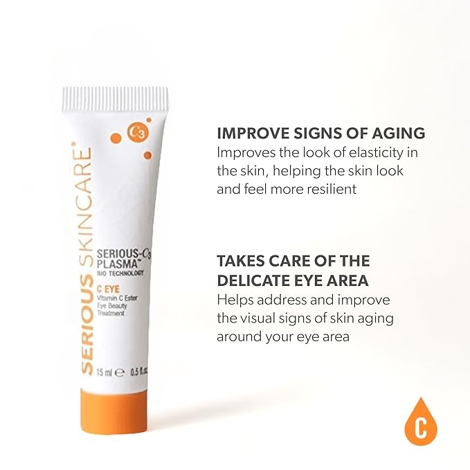 Serious Skincare - Vitamin C Eye Beauty Treatment Gel - Hyaluronic Acid & Collagen - For Undereye Lines, Wrinkles, Dark Circles - Hydrating & Soothing - C3 Plasma C Ester Biotechnology 0.5 oz.