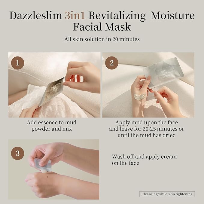 Dazzelslim Face Masks for Women & Men - 12 Facial Masks with Volcanic Mud, Hyaluronic Acid, Sea Buckthorn Oil, EGF & Tranexamic Acid for Cleanses, Hydrates & Brightens, Fragrance-Free, Made in Taiwan