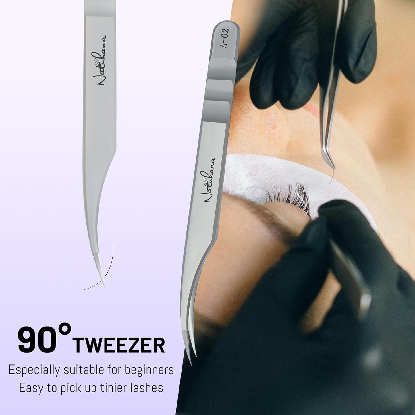High Precision Lash Tweezers for Individual and Volume Eyelash Extensions Premium Stainless Steel Curved Fiber Tip Professional Isolation Tweezer