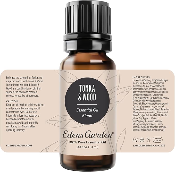 Edens Garden Tonka & Wood Essential Oil Blend- 100% Pure Premium Grade, Undiluted, Natural, Therapeutic, Aromatherapy, The Best for Diffusing, Candle, Laundry, Humidifiers 10 ml (.33 fl oz)