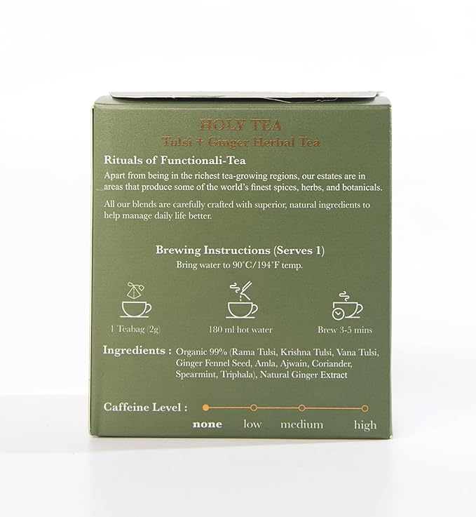 Luxmi Estates - Holy Basil - Organic Tulsi Tea - 25 Tea Bags | With Tulsi and Ginger | Provides Immune Support, Stress Relief and Uplifts Mood