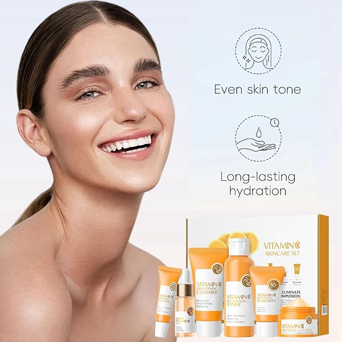 Vitamin C Skin Care Set, Beauty Skincare Set For Women - Complete Skin Care Coreano Kit, Birthday Gifts Set For Teens, 6 In 1 Skin Care Routine Kit For Women, Facial Kit Skincare Gift Set