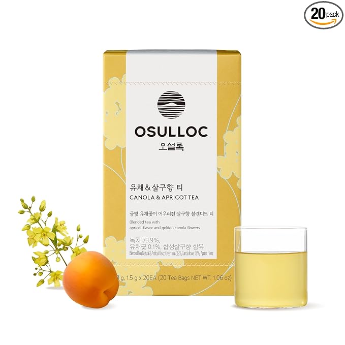 OSULLOC Canola & Apricot Tea (Aromatic Canola flower & Apricot), Premium Blended Tea from Jeju, Tea Bag Series 20 count
