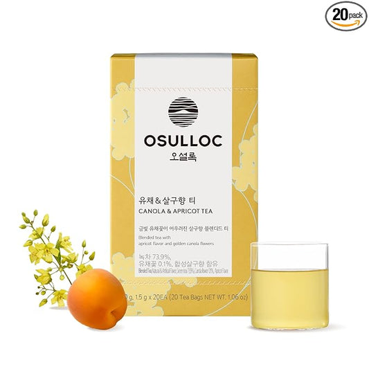 OSULLOC Canola & Apricot Tea (Aromatic Canola flower & Apricot), Premium Blended Tea from Jeju, Tea Bag Series 20 count