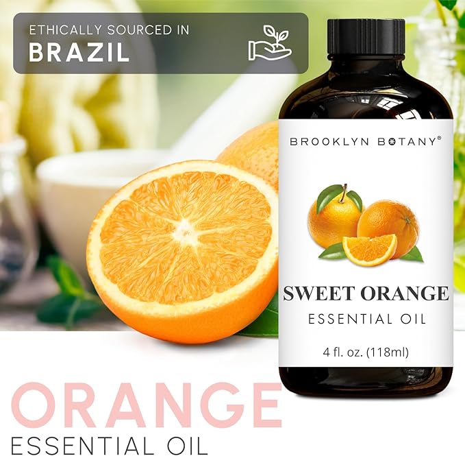 Brooklyn Botany Sweet Orange Essential Oil - Huge 4 Fl Oz - 100% Pure and Natural - Premium Grade with Dropper - for Aromatherapy and Diffuser