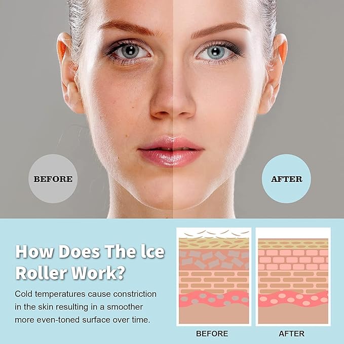 OPENDGO Ice Roller for Face Eyes Body,Cold Facial Ice Roller Massager for Eye Puffiness, Migraine, Pain Relief, Minor Injury, Facial Skin Care Products,2 in 1 Ice Face Roller Cold Therapy Tools