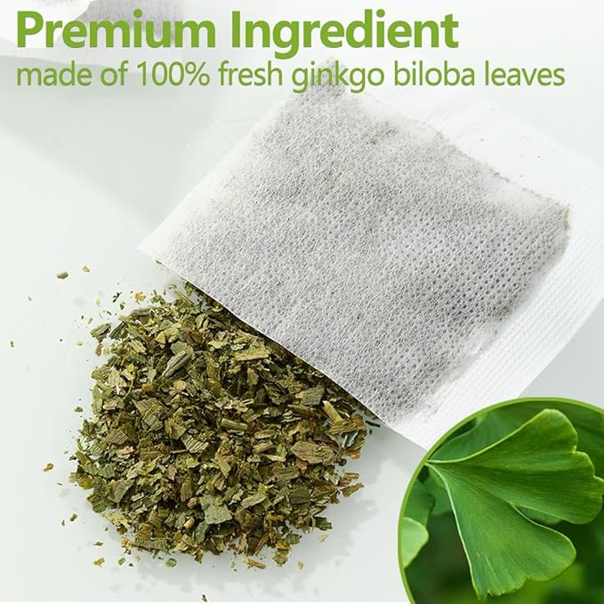 Premium 40 Ginkgo Biloba Tea Bags, Made with 100% Natural Ginkgo Biloba Leaves, No Additives & Caffeine Free.