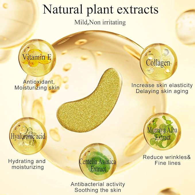 Under Eye Patches(24K Gold 30 Pairs), Gel Eye Mask for Reduce Dark Circles, Puffy Eyes,Undereye Bags, Wrinkles,-with Hyaluronic Acid & Collagen,Eye Treatment Skin Care for Men & Women Gift